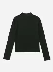 SHEIN Girls Stand Neck Marled Knit Tee - Black - View 2