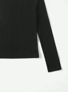 SHEIN Girls Stand Neck Marled Knit Tee - Black - View 3