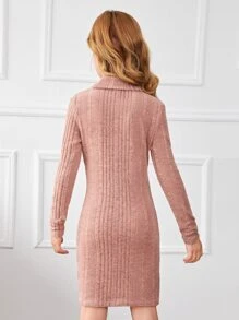 SHEIN Niñas Vestido cuello alto tejido de canalé - Rosa vieja - Ver 2