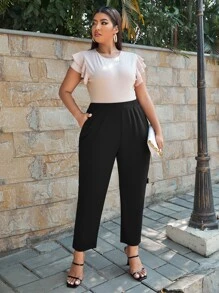 SHEIN Essnce Plus Slant Pocket Carrot Trousers - Black - View 3