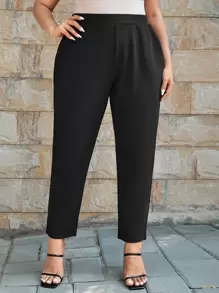 SHEIN Essnce Plus Slant Pocket Carrot Trousers - Black - View 4