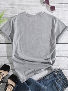 SHEIN Unity Camiseta béisbol con con estampado de letra - Gris Claro - Ver 2