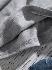 SHEIN Unity Camiseta béisbol con con estampado de letra - Gris Claro - Ver 4