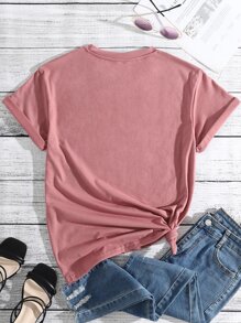 老虎印花圓領T恤 - 藕粉色 - 查看 2