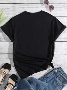 Letter Graphic Round Neck Tee - Black - View 2