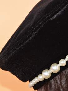 Faux Pearl Decor Beret - Black - View 3