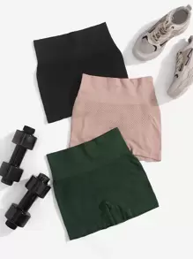 Easithlete Set de 3 pantalones cortos deportivos de mujer suaves, transpirables con fruncido, shorts elásticos, shorts de sudadera, shorts de gimnasio, shorts de ciclista - Multicolor - Ver 2