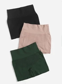 Easithlete Set de 3 pantalones cortos deportivos de mujer suaves, transpirables con fruncido, shorts elásticos, shorts de sudadera, shorts de gimnasio, shorts de ciclista - Multicolor - Ver 4