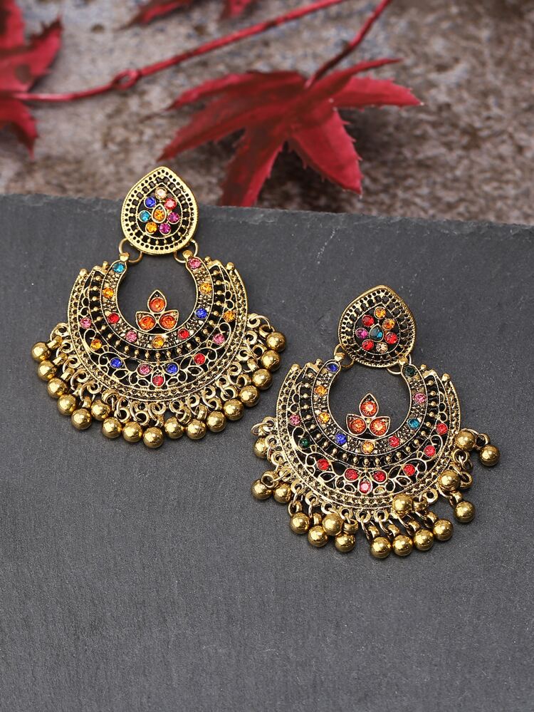 Rhinestone Detail Bell Decor Earrings