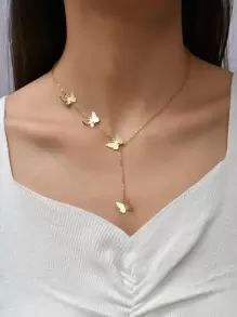 Butterfly Charm Necklace - Yellow Gold - View 1