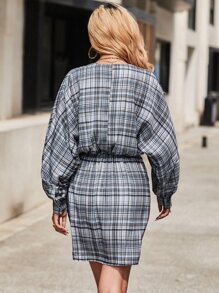 SHEIN Unity Đầm Xù Trọn gói Sọc ca rô Giải trí - Xám - Xem 2