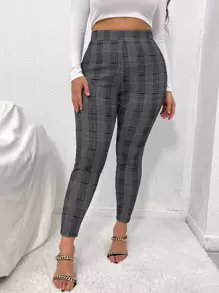 SHEIN Unity Plus Plaid Skinny Pants - Grey - View 1