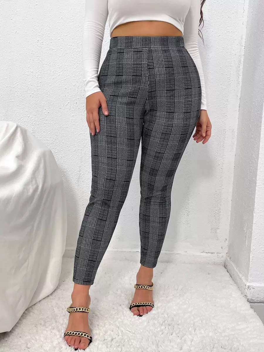 SHEIN Unity Plus Plaid Skinny Pants - Grey - View 1