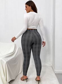 SHEIN Unity Plus Plaid Skinny Pants - Grey - View 2