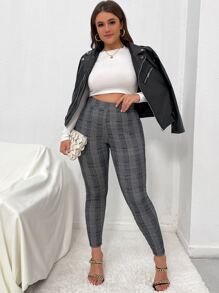 SHEIN Unity Plus Plaid Skinny Pants - Grey - View 3