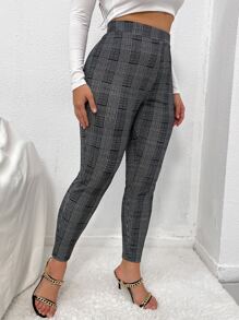 SHEIN Unity Plus Plaid Skinny Pants - Grey - View 5