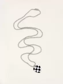 Kẻ caro in hình trái tim charm vòng cổ - Đen và trắng - Xem 2