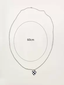 Kẻ caro in hình trái tim charm vòng cổ - Đen và trắng - Xem 3