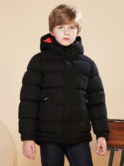 SOLOCOTE Casaco Acolchoado Grosso com Capuz, Bolso com Zíper, À Prova de Vento e à Prova de Água para Menino Pré-adolescente no Inverno