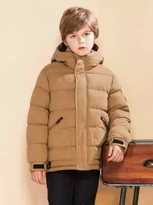 SOLOCOTE Tween Boy 拉链口袋连帽泡泡袖外套