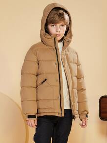 SOLOCOTE Tween Boy 拉链口袋连帽泡泡袖外套