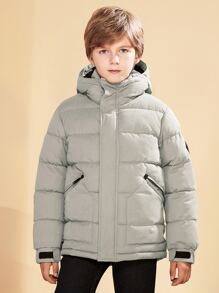 SOLOCOTE Tween Boy 拉链口袋连帽泡泡袖外套