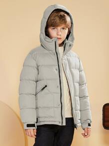 SOLOCOTE Tween Boy 拉链口袋连帽泡泡袖外套