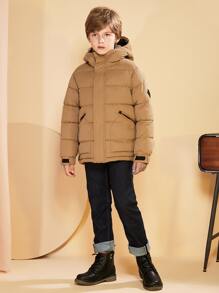 SOLOCOTE Tween Boy 拉链口袋连帽泡泡袖外套