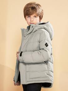 SOLOCOTE Tween Boy 拉链口袋连帽泡泡袖外套