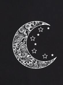 Camiseta con estampado de luna y estrella - Negro - Ver 6