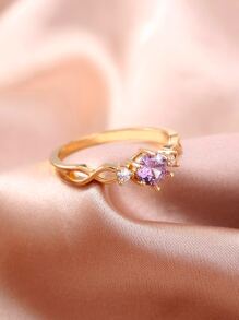 方晶鋯石裝飾戒指 - 金黃色 - 查看 2