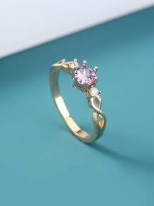 方晶鋯石裝飾戒指 - 金黃色 - 查看 3