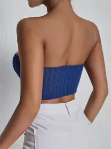 SHEIN SXY 不對稱下擺羅紋針織抹胸上衣 - 藍色 - 查看 2