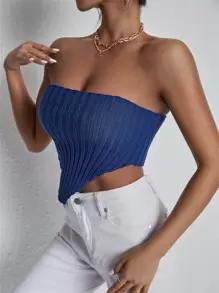 SHEIN SXY 不對稱下擺羅紋針織抹胸上衣 - 藍色 - 查看 4