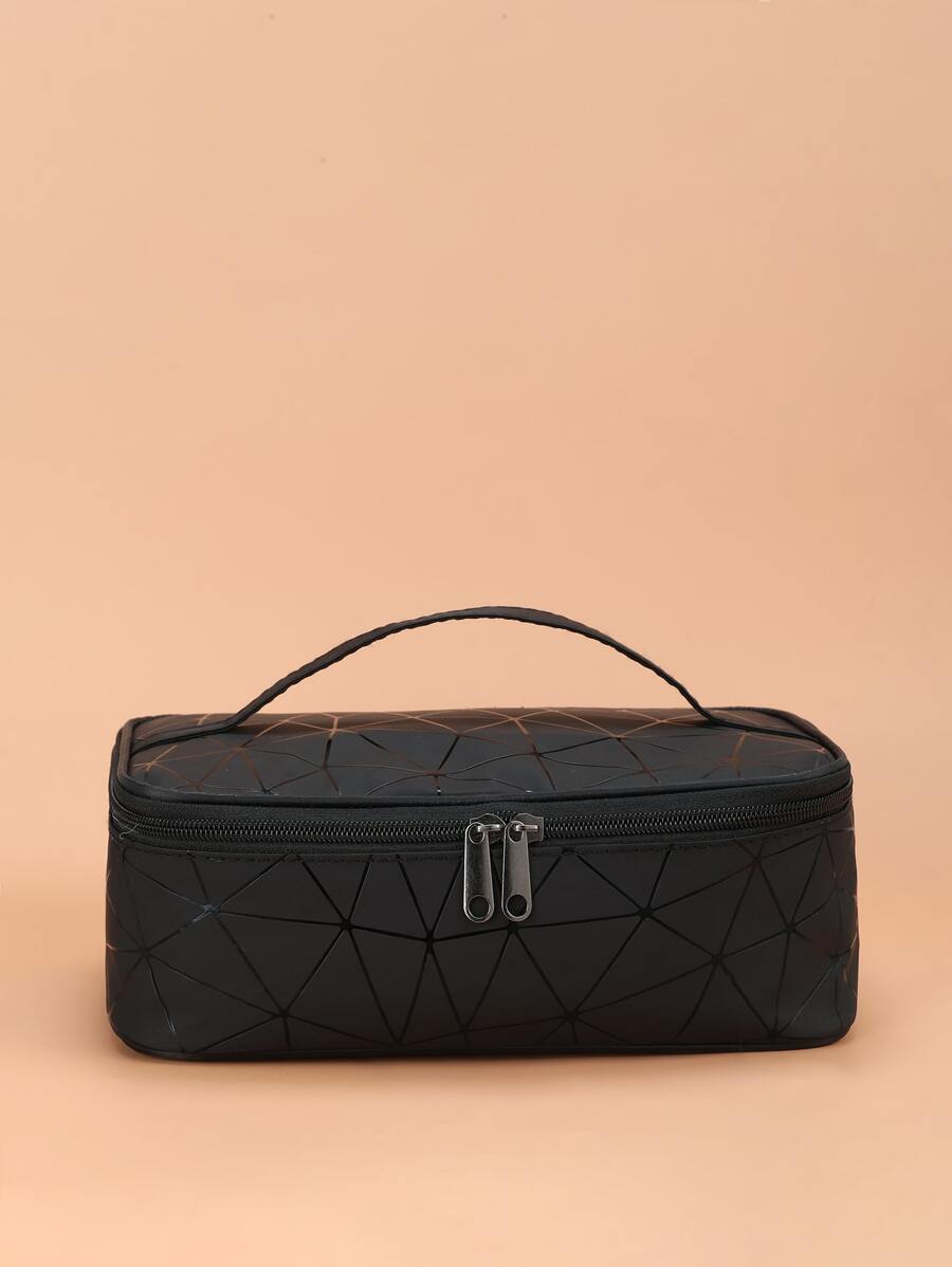 1 túi đựng đồ trang điểm họa tiết hình học, đồ dùng cần thiết khi đi du lịch - màu đen - Xem 1