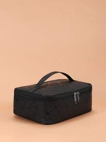 1 túi đựng đồ trang điểm họa tiết hình học, đồ dùng cần thiết khi đi du lịch - màu đen - Xem 3