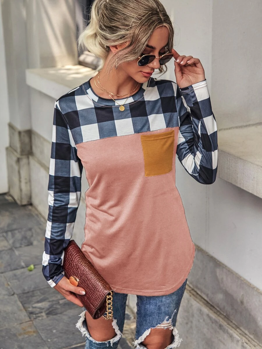 格子圖案口袋細節T恤 - 彩色 - 查看 1