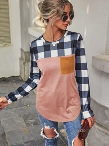 格子圖案口袋細節T恤 - 彩色 - 查看 5