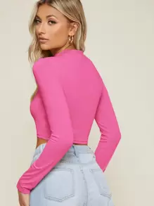 SHEIN Essnce Top corto de cuello alto ajustado - Rosa Fucsia - Ver 2