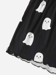 Plus Halloween Print Letter Graphic Cami PJ Set - Black and White - View 5