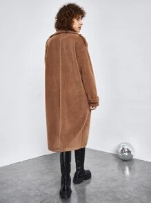 SHEIN Drop Shoulder Teddy Coat - Brown - View 2