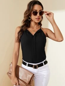 SHEIN Essnce Solid Press Crease Cami Top - Black - View 5