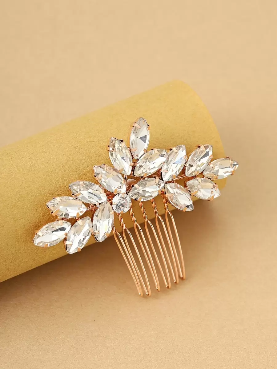 1pc Women's Glass Crystal Decor Hair Comb, Bridal Wedding Party Accessory - Gold - View 1