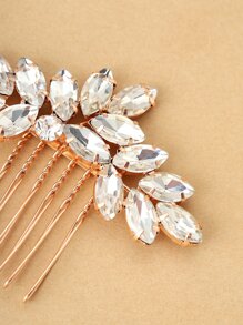 1pc Women's Glass Crystal Decor Hair Comb, Bridal Wedding Party Accessory - Gold - View 2