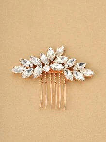1pc Women's Glass Crystal Decor Hair Comb, Bridal Wedding Party Accessory - Gold - View 3