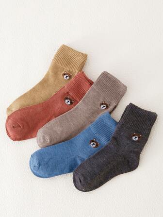 兒童5雙小熊印花中筒襪