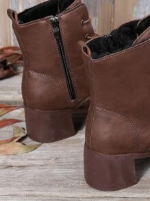 Side Zip Combat Boots - Brown - View 3