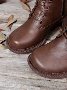 Side Zip Combat Boots - Brown - View 5