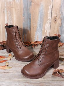 Side Zip Combat Boots - Brown - View 6