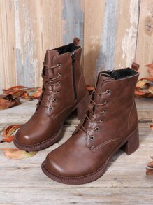 Side Zip Combat Boots - Brown - View 7